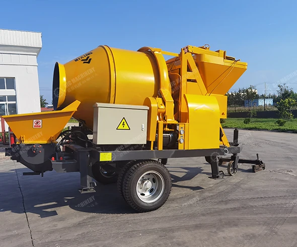 Electric concrete mixer pump at a fixed site with an industrial power connection